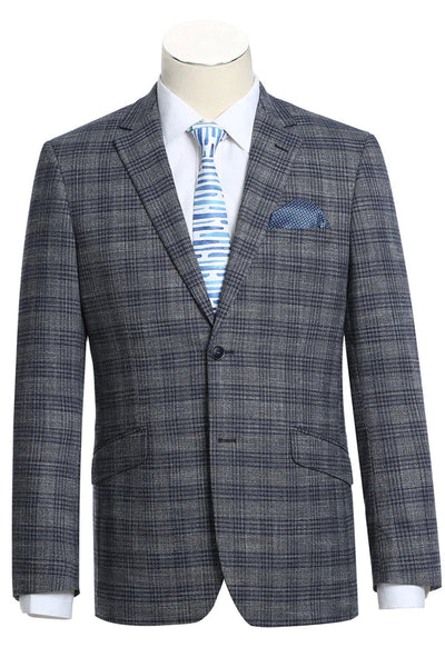 Saco vaquero - Western Sport Coat - Western Blazer - Mens Two Button Slim Fit Sport Coat Blazer In Charcoal Grey & Blue Windowpane Plaid