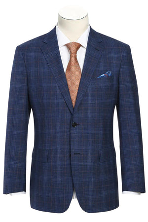 Saco vaquero - Western Sport Coat - Western Blazer - Mens Classic Fit Two Button Wool & Linen Sport Coat Blazer In Blue Windowpane Plaid