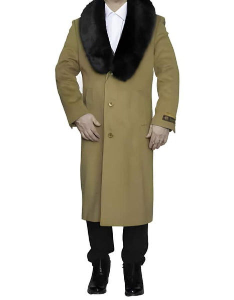 Mens Overcoat With Fur Collar - Charcoal Topcoat