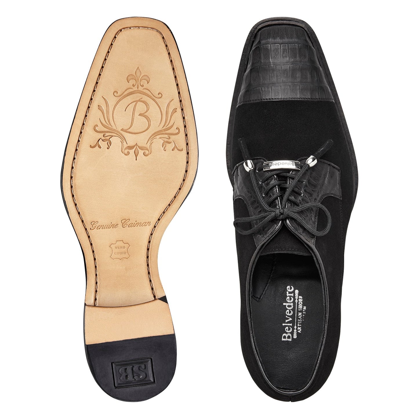 Belvedere Capitano Black Crocodile Leather Dress Shoe