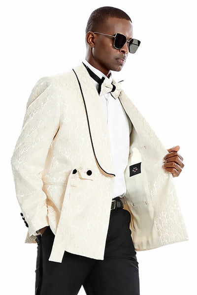 Mens Slim Fit Paisley Pattern Smoking Jacket and Wedding Tuxedo in White and Red main image 0