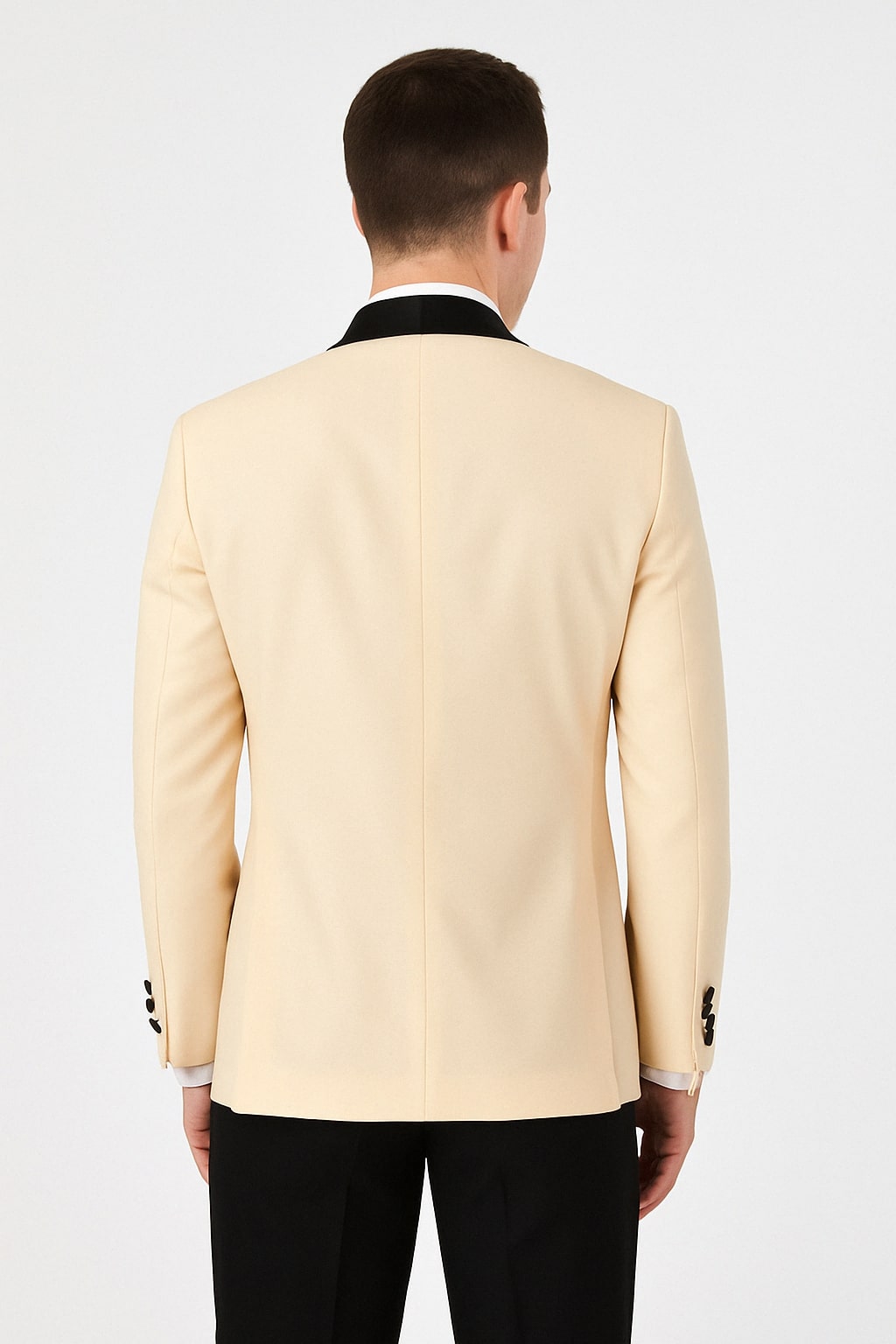 Mens Champagne Light Tan Tuxedo Jacket with Black Shawl Lapel Classic One-Button Formal Dinner Jacket - Nude Color