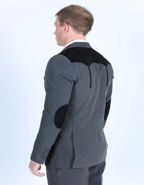 Men's Western Dark Brown Suit Sport Coat with Suede Yokes and Elbow Patches - Traje Para Hombre