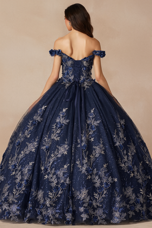 Navy Blue And Gold Quinceanera Dresses | Ball Gown by Juliet 1447