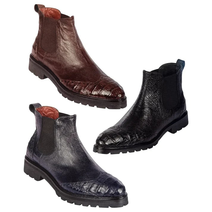 Lombardy Calfskin Crocodile Tractor Sole Chelsea Boots