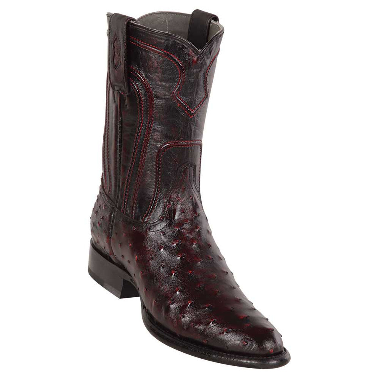 Los Altos Men's Full Quill Ostrich Brown Roper Toe Boots