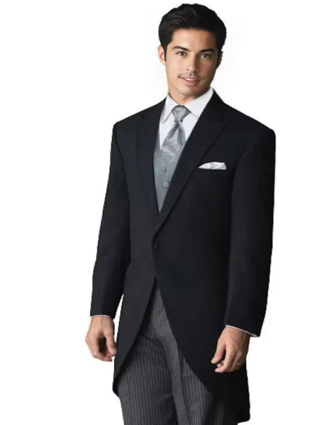 Peak Lapel Flat Front Pants Tuxedo Black Morning Cutaway Suit main image 1