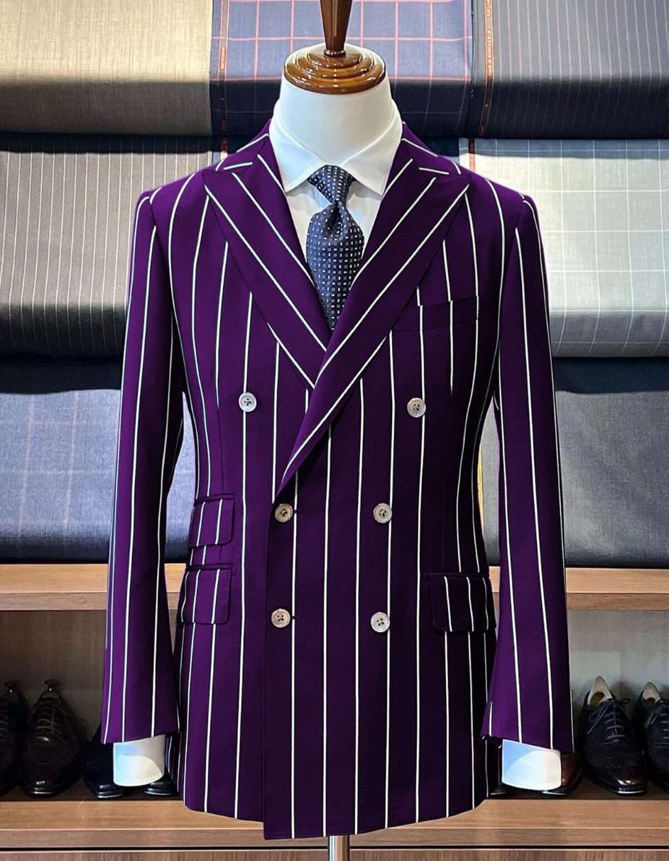 Men's Dark Purple Double-Breasted Pinstripe Suit by Men's Tuxedo Usa Men's Dark Purple Double-Breasted Pinstripe Suit by Men's Tuxedo Usa