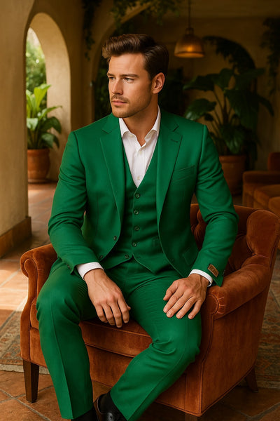 34 Mens Emerald Green 3-Piece Suit – Slim Fit Wedding and