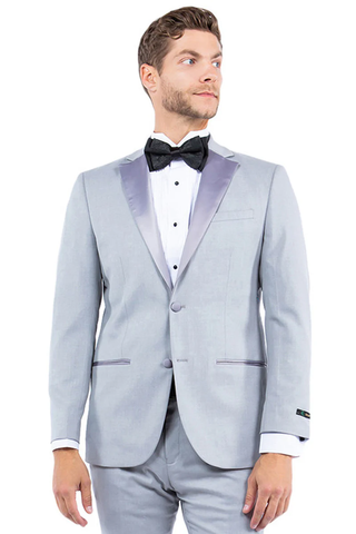 Mens Gray Tuxedo - Grey Wedding Suit-Mens Modern Fit Two Button Notch Lapel Tuxedo Separates Jacket In Light Grey