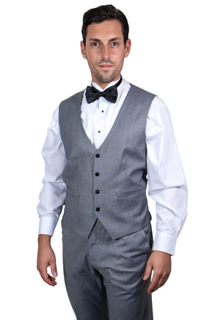 Mens Gray Tuxedo - Grey Wedding Suit-Mens Stacy Adams Vested One Button Shawl Lapel Tuxedo In Grey - Men's Tuxedo USA
