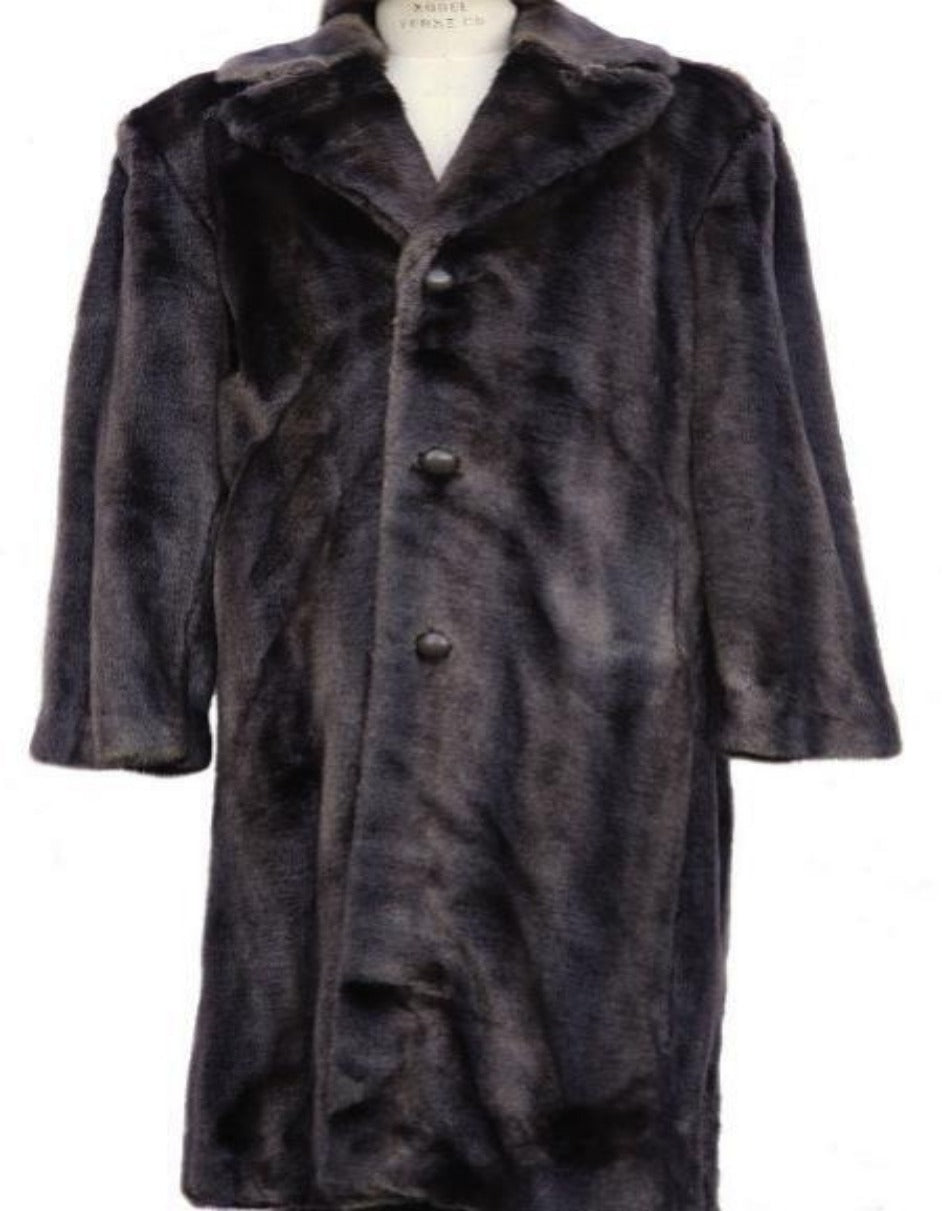 Mens Overcoat - Topcoat For Men - Winter Fabric - Faux Fur Overcoat - Buttons Long Top Coat Full length Coat Brown - Men's Tuxedo USA
