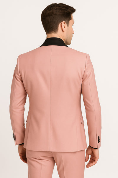 Men's Light Pink 3-Piece Tuxedo Suit with Black Satin Shawl Lapel Formal Wear - Ultra Slim Fitted in Blush color