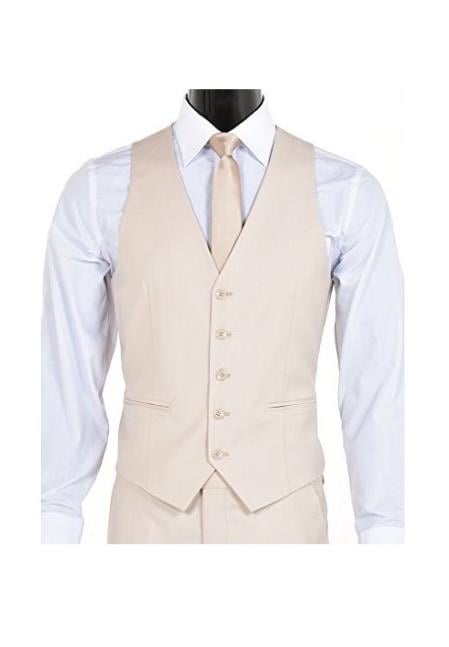 Men's Slim Fit 5 Button Vest Light Tan