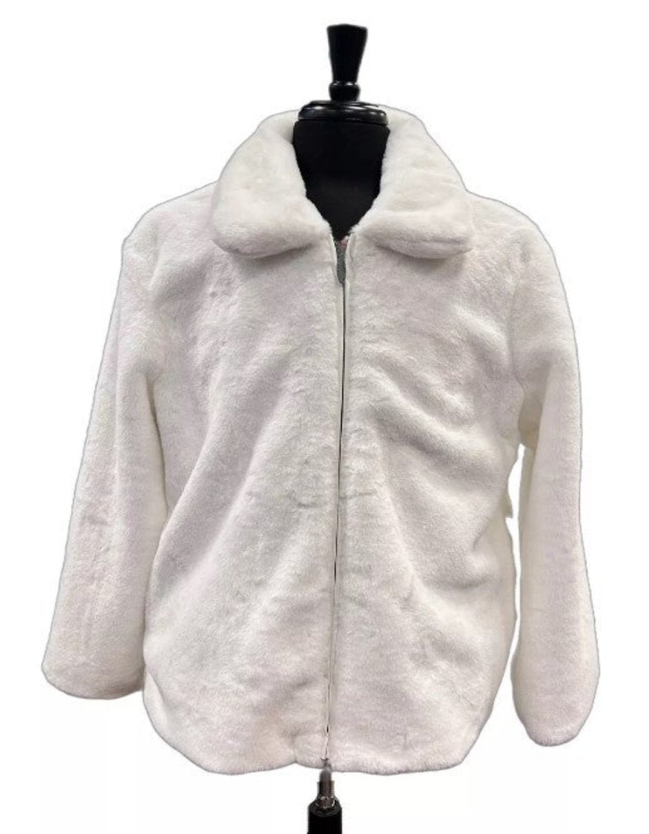 Men's White Fur Short Coat Single Breasted, Full Zip, Regular Fit