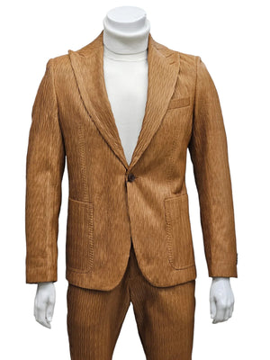 Mens 1 Button Peak Lapel Vegan Leather Suit Tan
