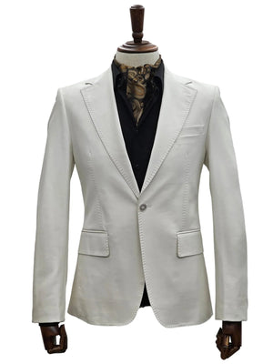 Mens 1 Button Slim Fit Leather Suit Bone
