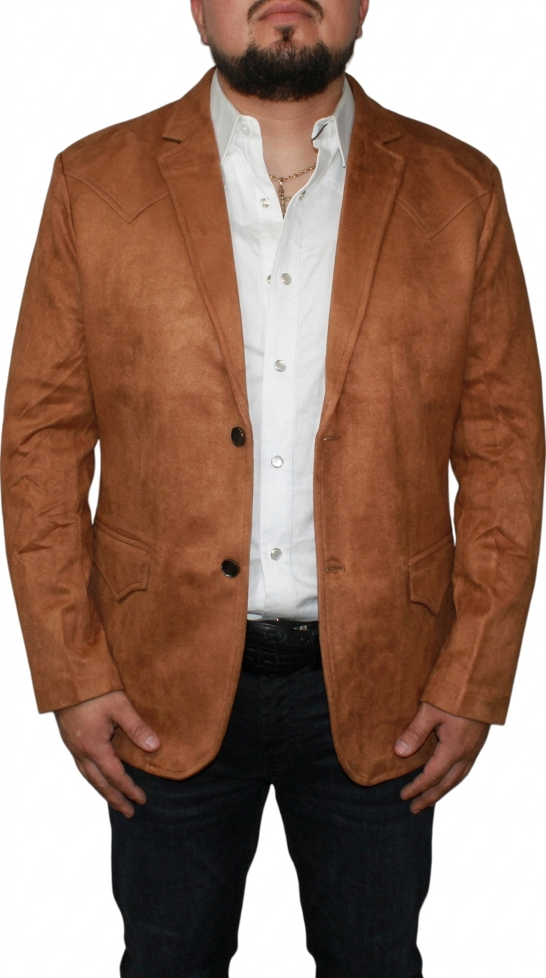 Men's Suede Cowboy Blazer Ultra Slim Fit LAM-510 in Color Camel