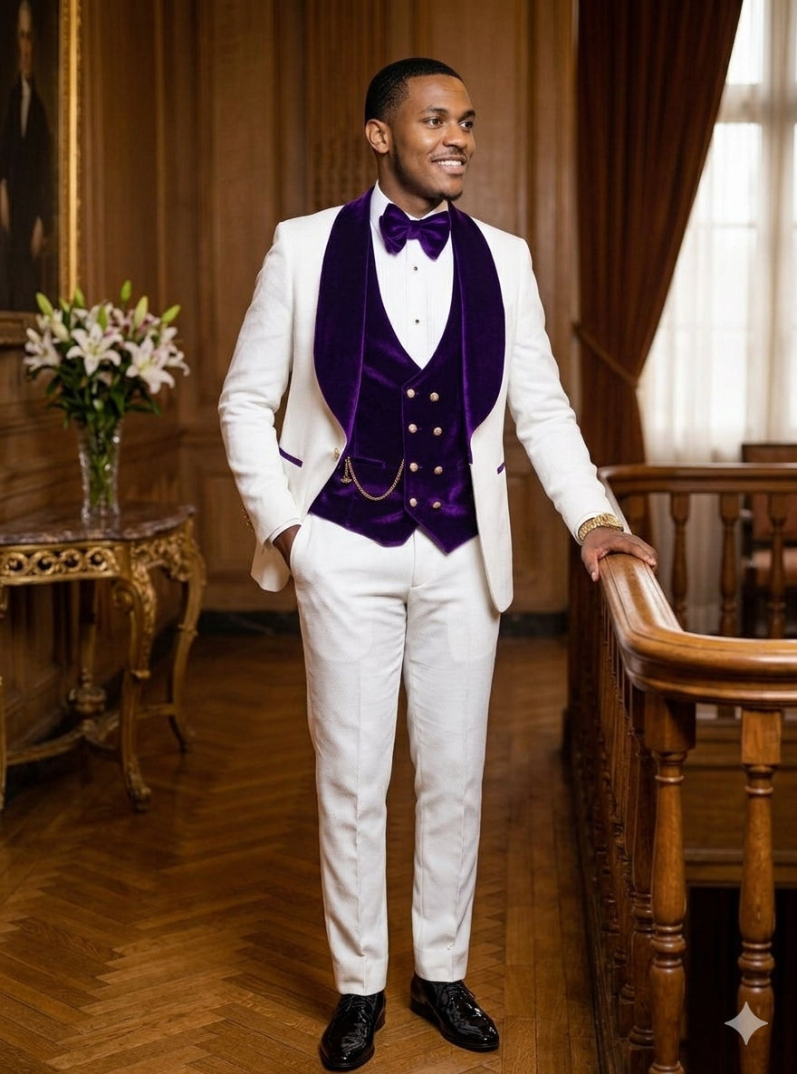fitted lace wedding dress 42 White and Purple tuxedo