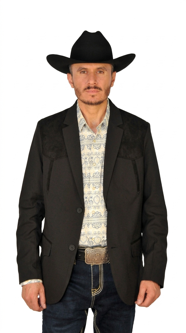Men's Suede Cowboy Blazer Ultra Slim Fit Black Suede Cowboy Jacket with Western Embroidery in Color "Black"