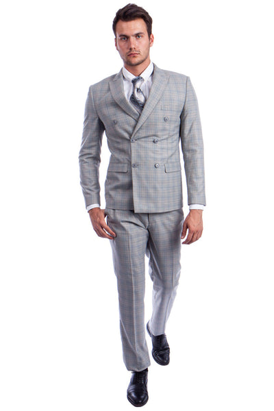 Double Breasted Window Pane Glen Plaid patterned Man Suit / Sport Jacket Blazer Patterned Fabric Gray main image 0