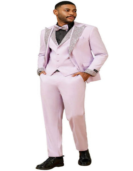 Lavender Prom Tuxedo - Perfect Wedding Suit Vested Rhinestone sequin Lapelled