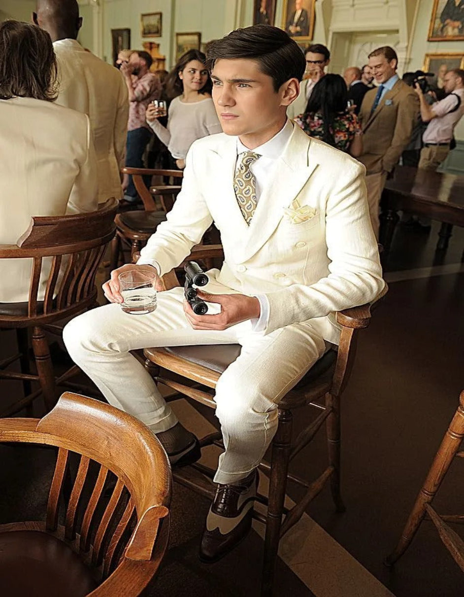 Great Gatsby Jacket and Pants Outfit - Ivory linen Suit - Slim Fit Great Gatsby Jacket and Pants Outfit - Ivory linen Suit - Slim Fit