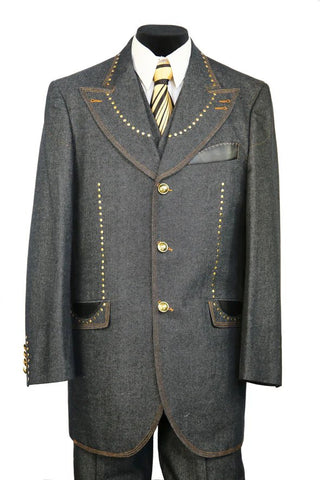 Denim Suit - Cotton Fabric Vested Suit - 3 Pieces Suit - Vested Fancy  Zoot Suit