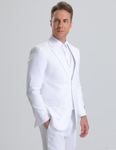 Mens Vested Summer Seersucker Suit in White Pinstripe