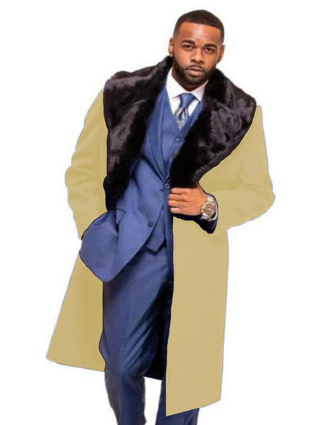 Red Overcoat ~ Long Men's Dress Topcoat - Winter Coat With Fur Collar And Fabric main image 0