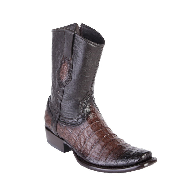 Men's King Exotic Snip Toe Caiman Belly Boots Handcrafted Burnished  Cognac (494RD8257)