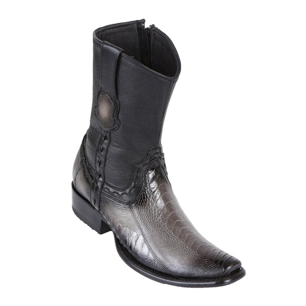 Men's King Exotic Ostrich Leg Boots With Deer Dubai Toe Handcrafted Faded Burgundy (479F0543)