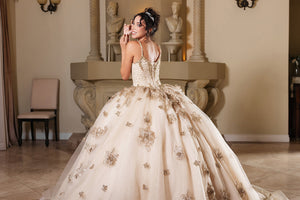 Layla K LK282 Floral Quinceañera Ball Gown with Beaded Corset Bodice