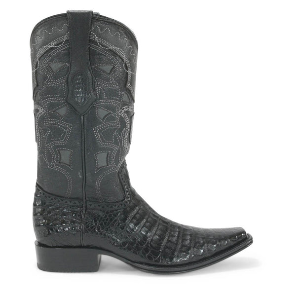 Los Altos Men's Wide Square Toe Caiman Belly Short Boots - Black Cherry 82BV8218 main image 0