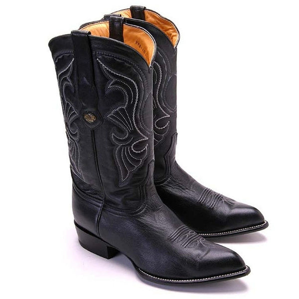 Men's Genuine Deer Leather J-Toe Boots - Black main image 1