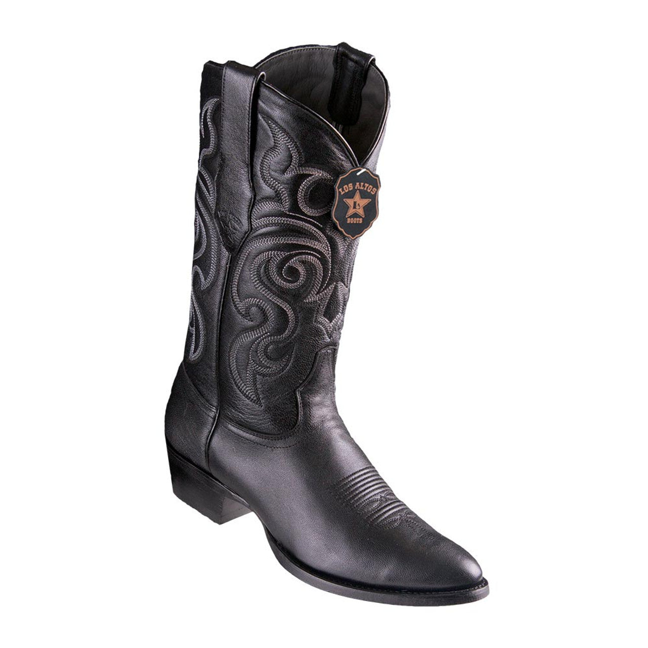 Los Altos Round Toe Menƒ??s Black Goat Leather Boots
