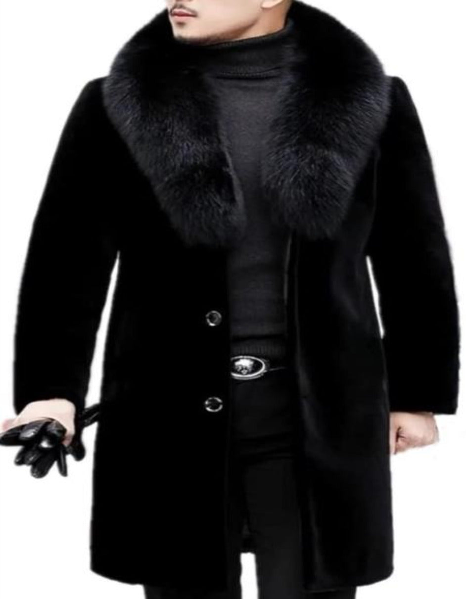 S Men Long Faux Fur Coat Black