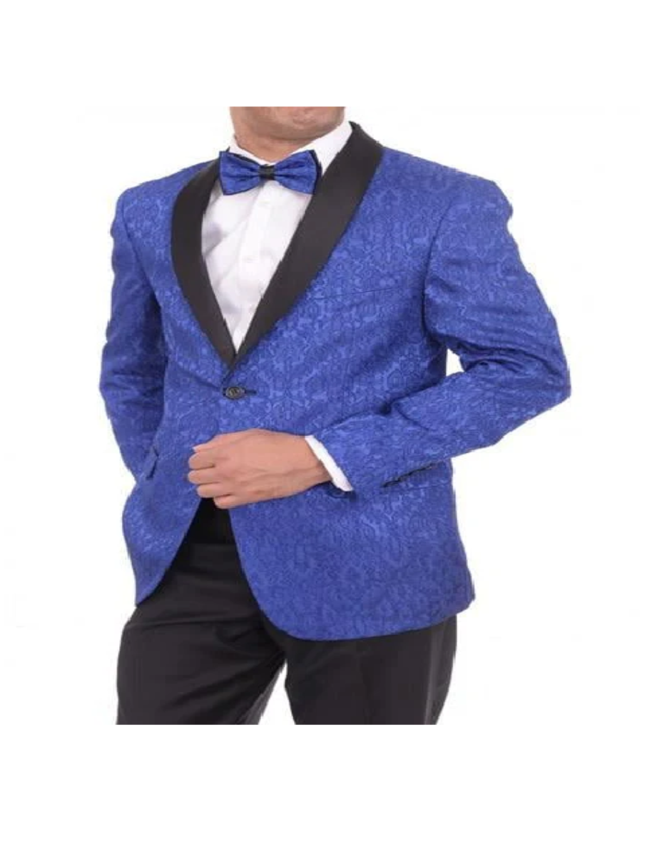 Men's Satin Shawl Lapel Blue 2 Buttons Floral Slim Fit Blazer Sport coat Paisley Royal Blue Tuxedo
