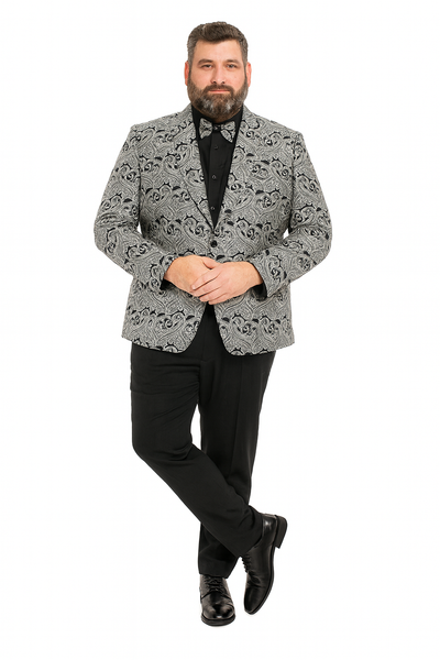 Medium Men's Black and Silver Paisley Tuxedo Jacket – Slim Fit