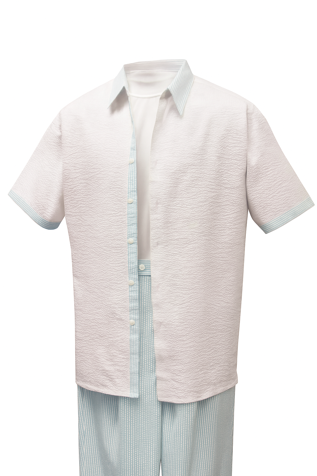 Mens Sky Blue Two-Piece Short Sleeve Shirt and Pants Set Casual Summer Outfit