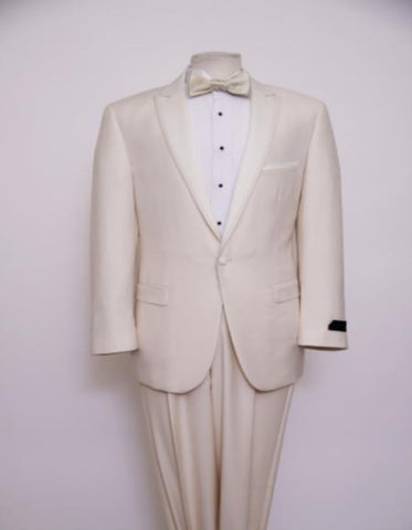 Western Suit - Cowboy Tuxedo With Trim Collar - Slim Fitted Jacket And Pants - Off White Tuxedo