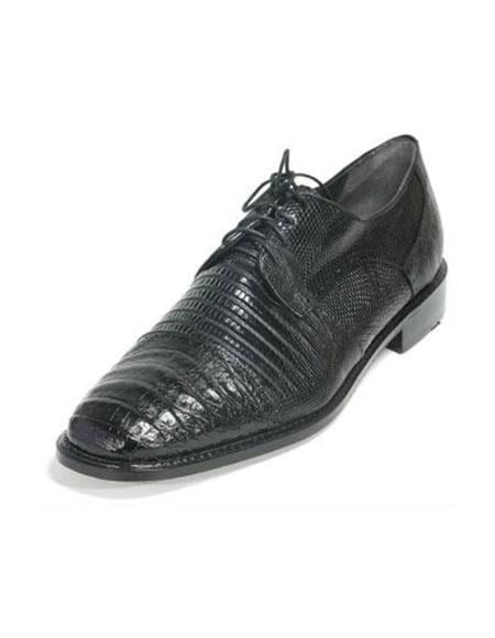 Men's Los Altos Caiman Oxford And Genuine Teju Lizard Five Eyelet Laces Black Shoes