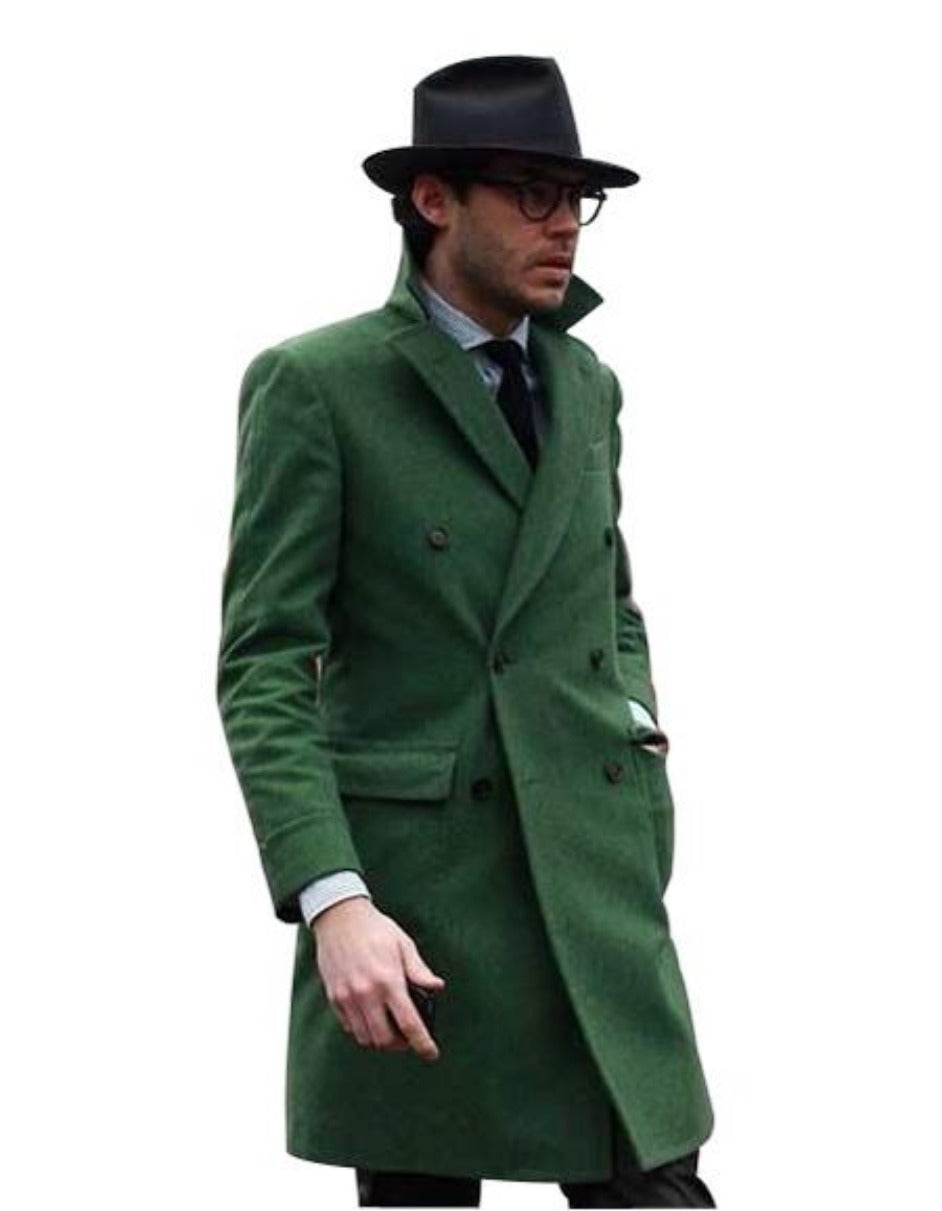green winter dress coat Mens Hunter Green Full-Length Wool Overcoat Classic Winter Dress Coat for Formal and Everyday Wear Hunter Green / 44 Long