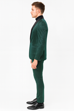 Mens Emerald Green Shiny Stripe Tuxedo Suit Slim Fit 2-Piece Satin Lapel Dinner Jacket and Pants Ultra slim fit