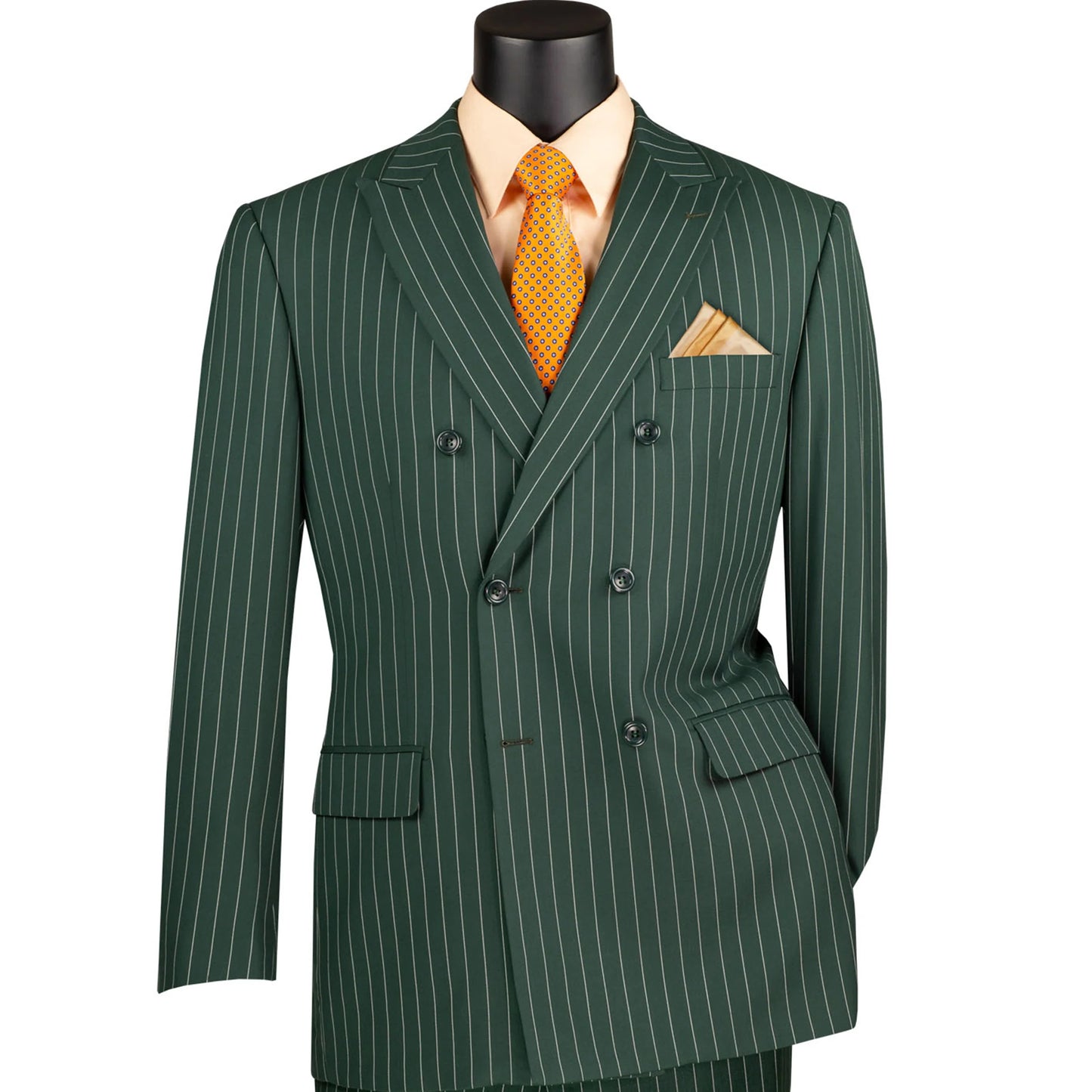 Mens Hunter Green Pinstripe Double-Breasted Suit Bold 6-Button Vintage Gangster Style 1920s Look