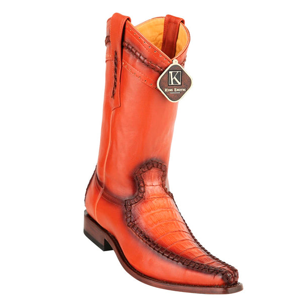 Men's King Exotic Boots Genuine Baby Caiman Tail 3x Toe Burnished Cognan (495v20103) main image 1