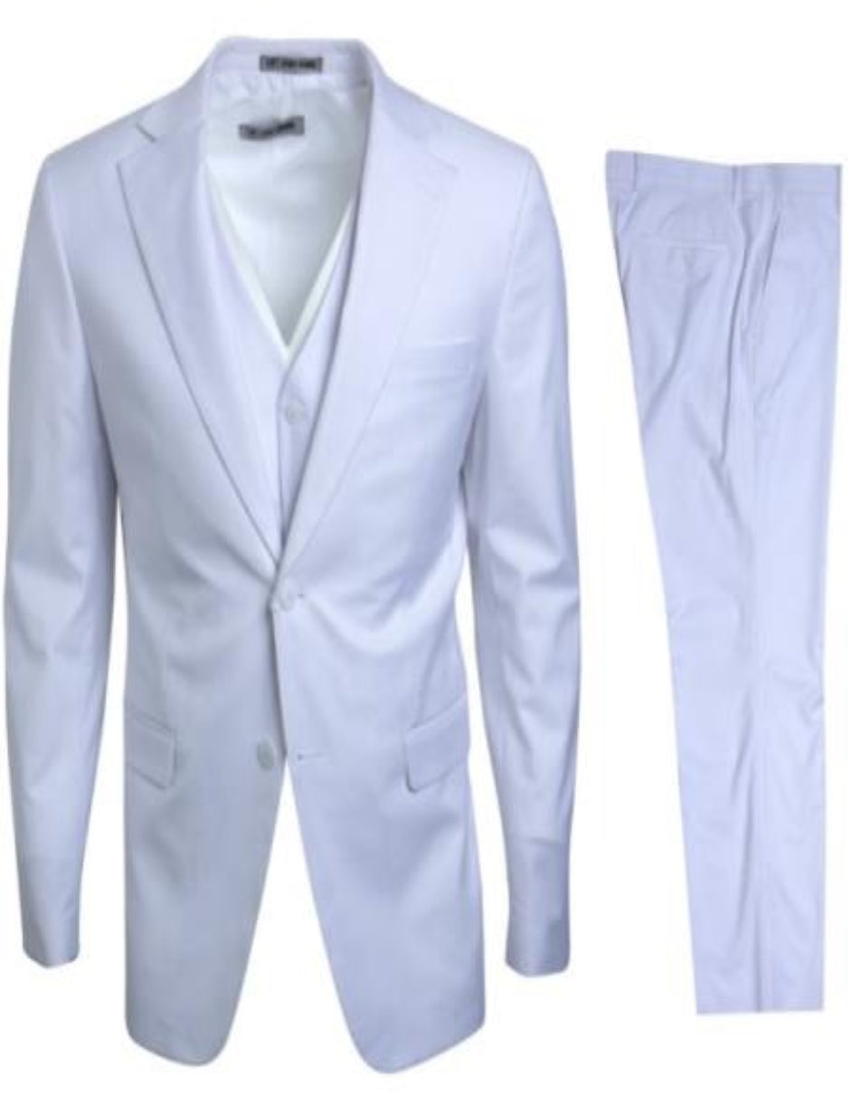 Mens Stacy Adams Suits - Designer Suit - 3 Piece Suit - Vested Suit - Flat Front Pant- Modern Fit White Suit