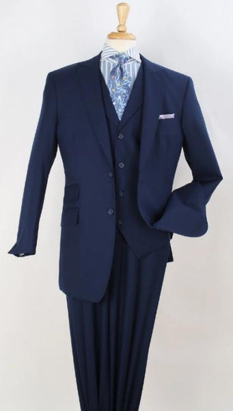 Men's Navy Blue Peak Lapel Suit & Vested Set main image 1