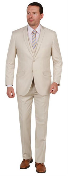 Mens Three Piece Suit - Vested Suit Mens fabric Satin Lined Metallic looking Vested 3 Piece Beige Suit main image 1