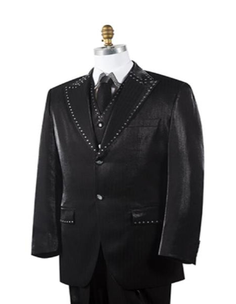 High Quality Black 2 Button Vested 100% poly~rayon Men's Suits  Vented - Three Piece Suit main image 1